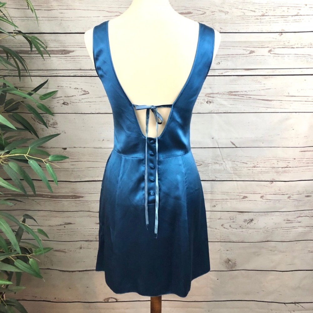 Sapphire Blue Silk Asymmetrical Ruffle Dress - Picture 4 of 6